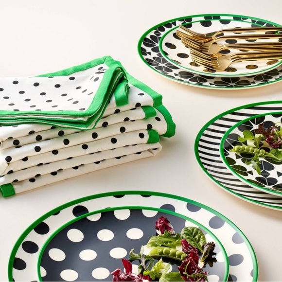 NEW Kate Spade X Target Polka Dot Dinnerware Napkin Set with Green Trim - Picture 1 of 3